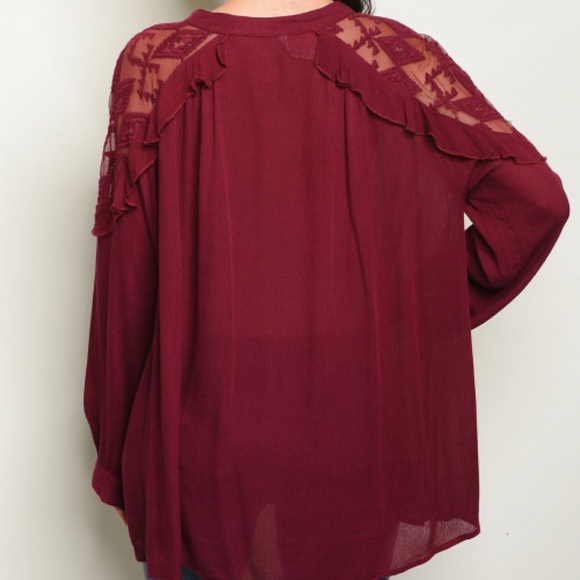 BURGUNDY WINE LACE TUNIC TOP - Picture 2 of 8